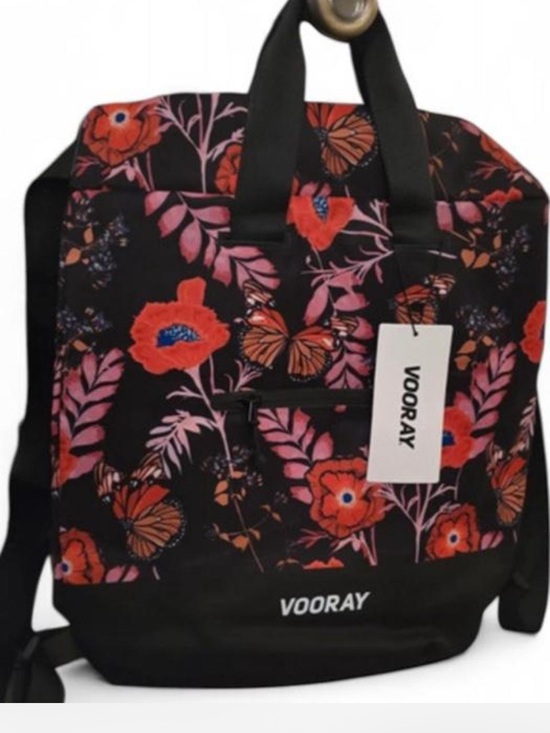 Vooray Handbags - NWT Vooray Flex Cinch Backpack Black Poppy Floral Butterfly 23L